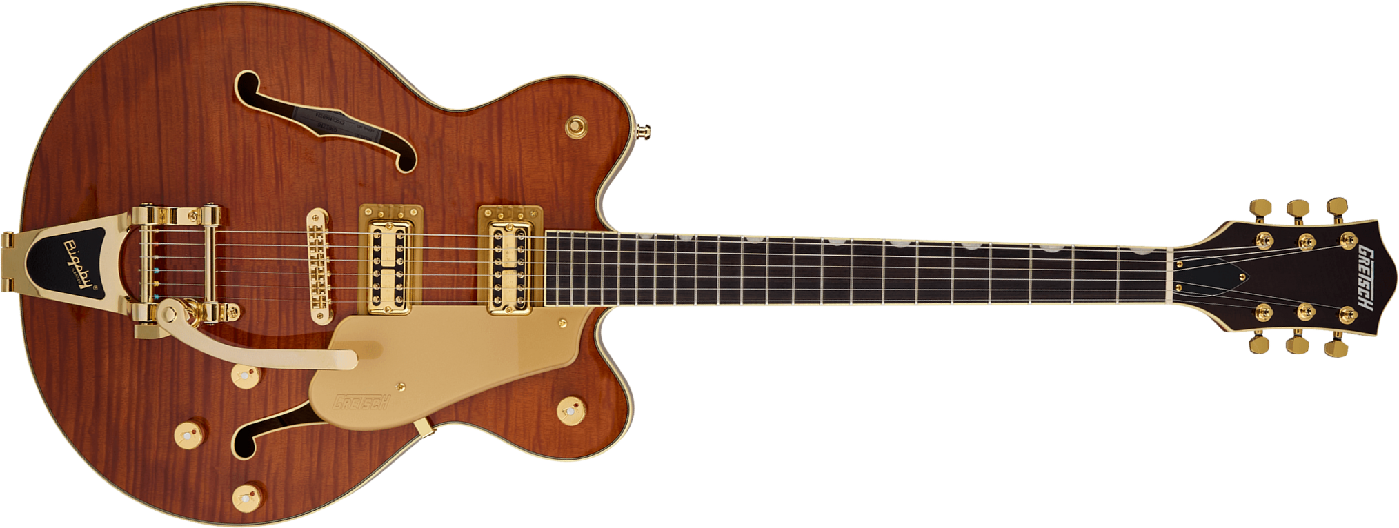 Gretsch Broadkaster Flame Okoume Dc Bigsby Electromatic 2h Trem Rw - Roundup Orange Stain - Guitarra eléctrica semi caja - Main picture