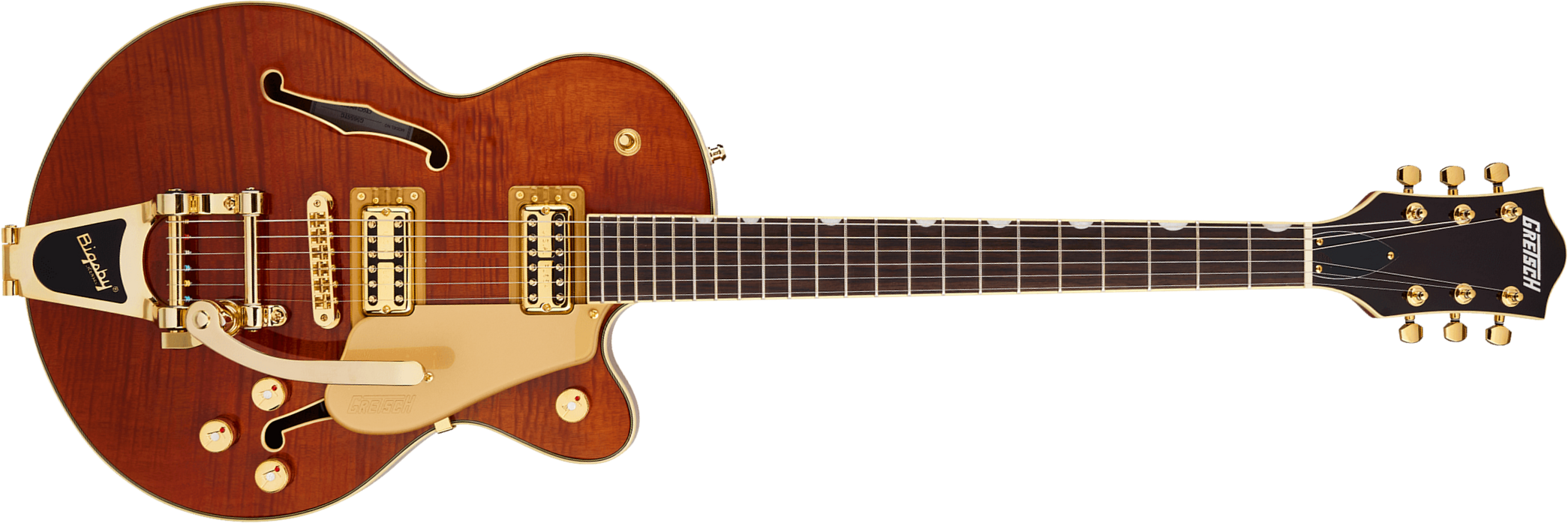 Gretsch Broadkaster Jr Flame Okoume Dc Bigsby Electromatic 2h Trem Rw - Roundup Orange Stain - Guitarra eléctrica semi caja - Main picture