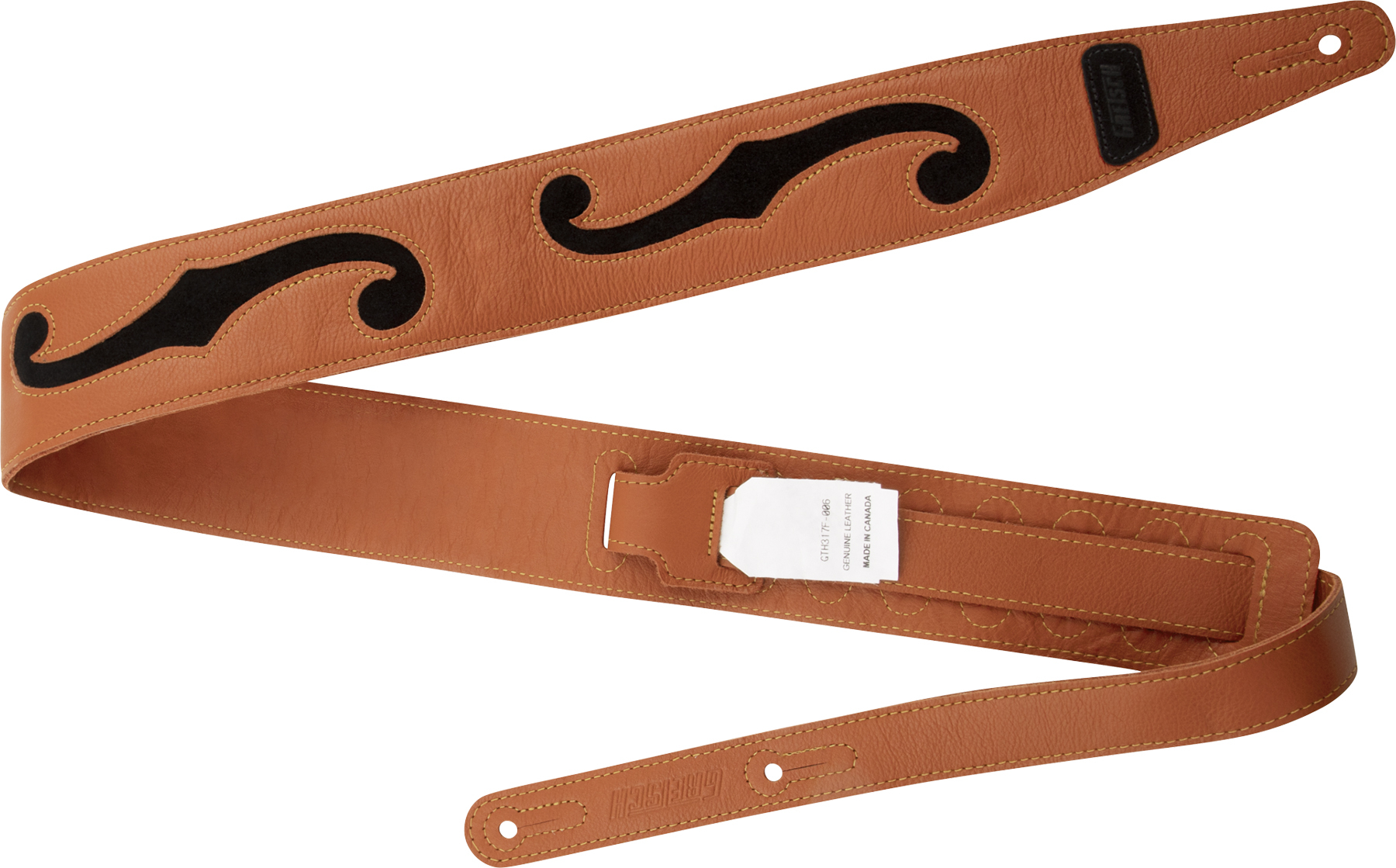 Gretsch F-holes Leather Guitar Strap 3-inch Cuir Orange & Black - Correa - Main picture