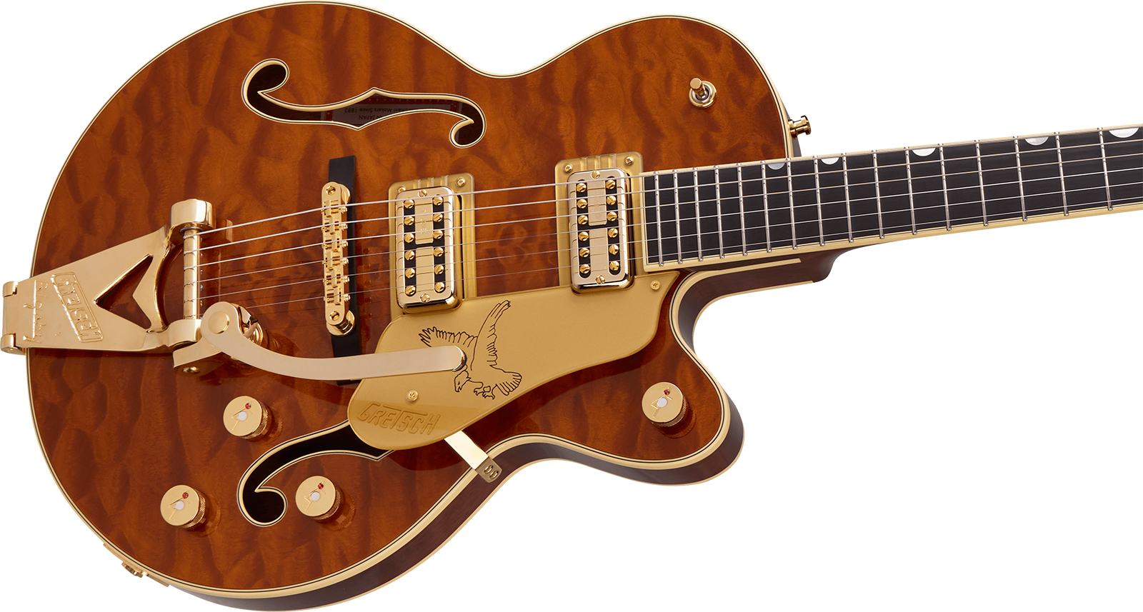 Gretsch Falcon Center Block Jr Bigsby Quilted Maple Pro Jap Ltd 2h Trem Eb - Roundup Orange Stain - Guitarra eléctrica de corte único. - Variation 2