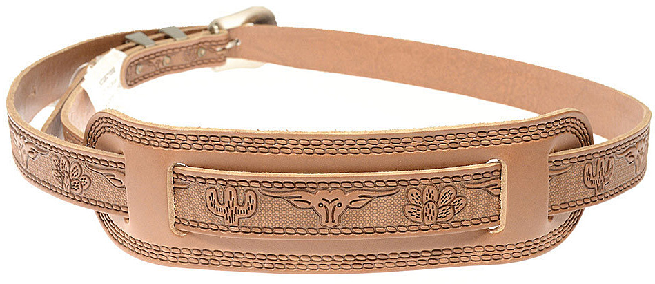 thumbnail image 2 of Gretsch Tooled Vintage Leather Guitar Strap – Black, Brand New 2 of 4