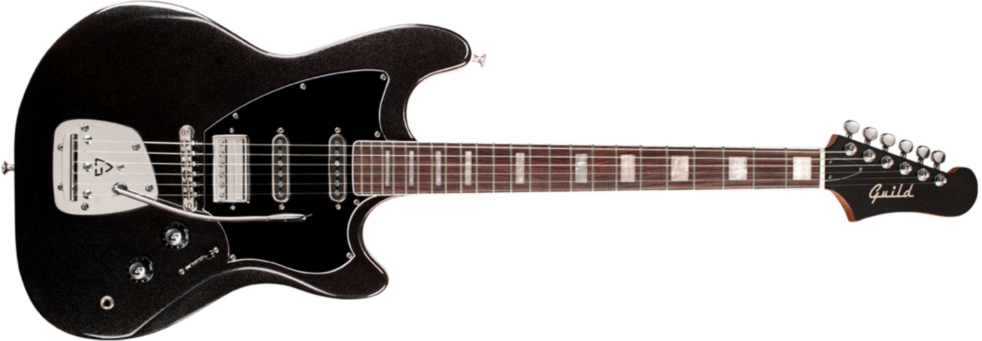 Guild Surfliner Deluxe Trem Hss Rw - Black - Guitarra electrica retro rock - Main picture