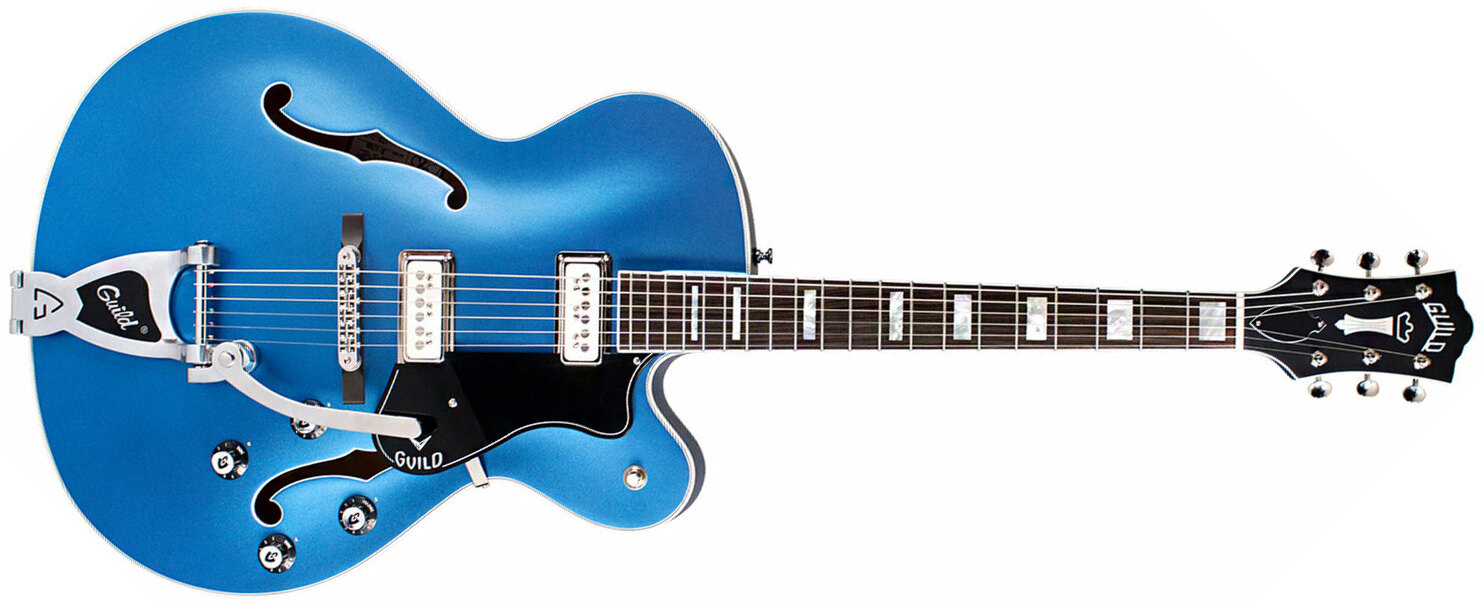 Guild X-175b Manhattan Newark St Collection Bigsby +etui - Malibu Blue - Guitarra eléctrica semi caja - Main picture