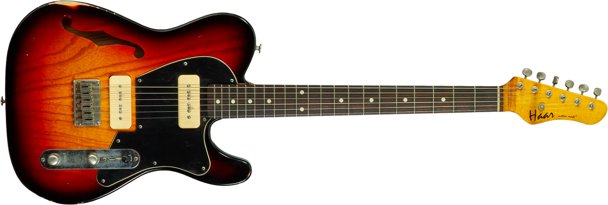 Haar Guitars Trad T Thinline 2s P90 Lindy Fralin Rw #43668 - Aged 3 Tone Sunburst - Guitarra eléctrica con forma de tel - Main picture