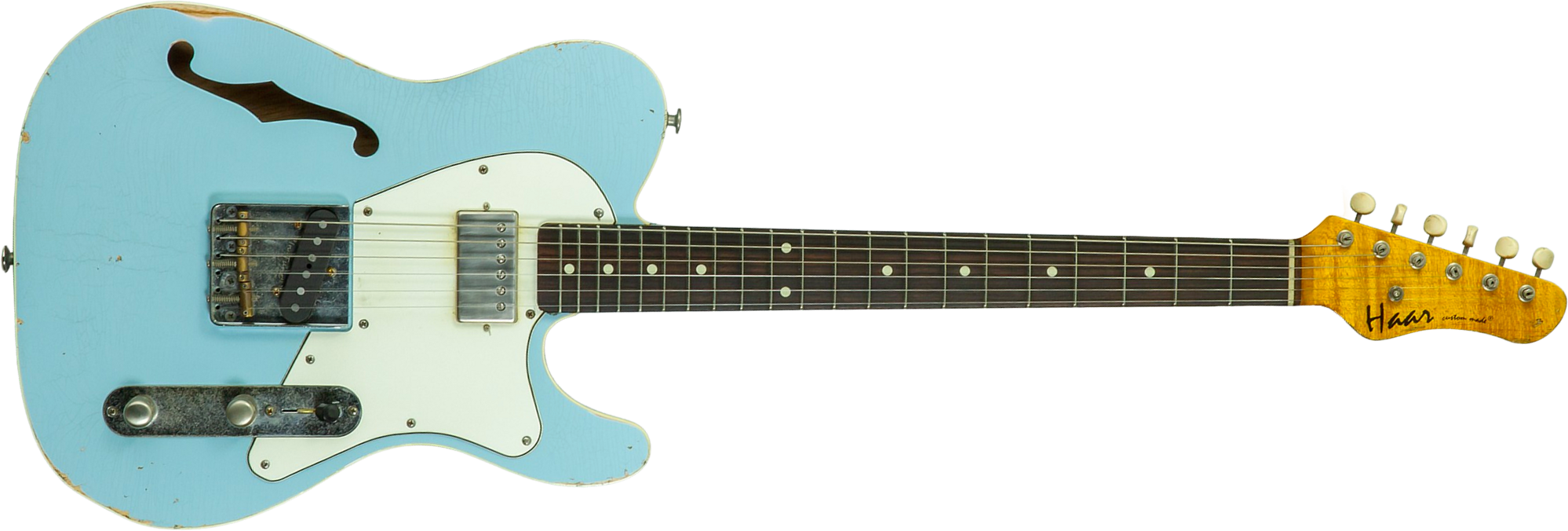 Haar Guitars Trad T Thinline Custom Sh Lindy Fralin Rw #43670 - Aged Sonic Blue - Guitarra eléctrica con forma de tel - Main picture