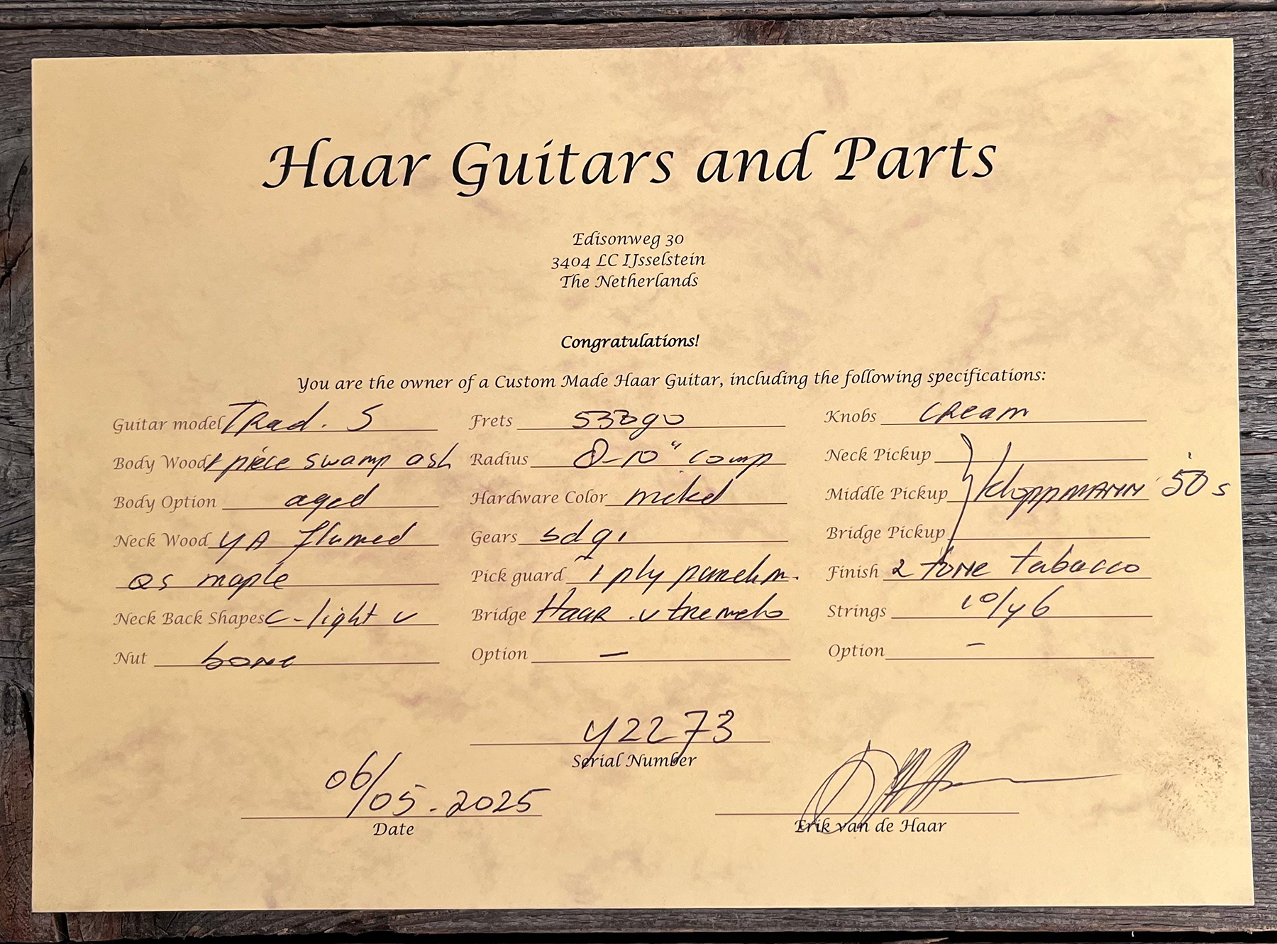 Haar Guitars Trad S 3s Kloppman Trem Mn #42273 - Aged 2-tone Tobacco - Guitarra eléctrica con forma de str. - Variation 11