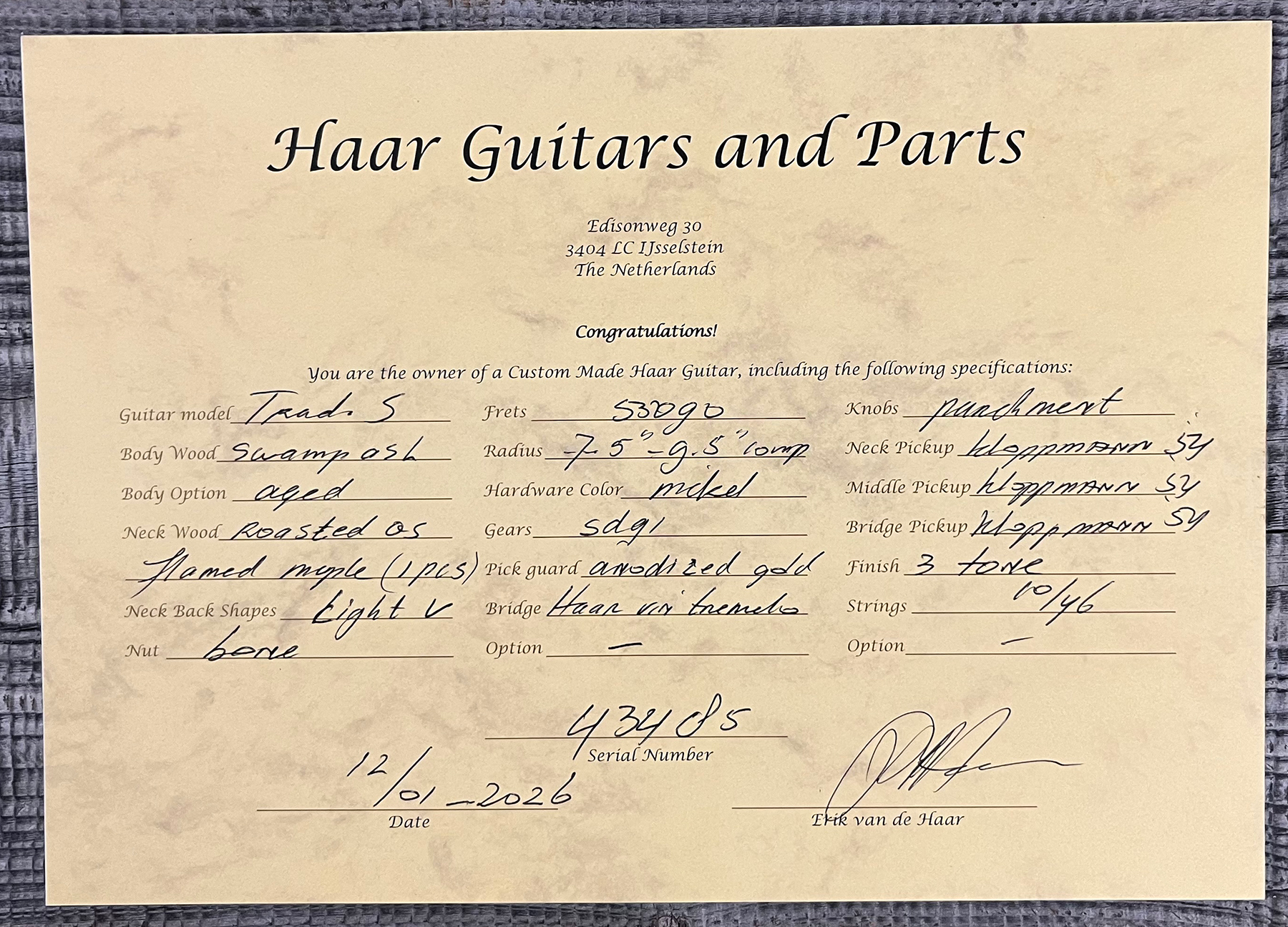 Haar Guitars Trad S 3s Kloppmann Mn #43485 - Aged 3 Tone Sunburst - Guitarra eléctrica con forma de str. - Variation 12