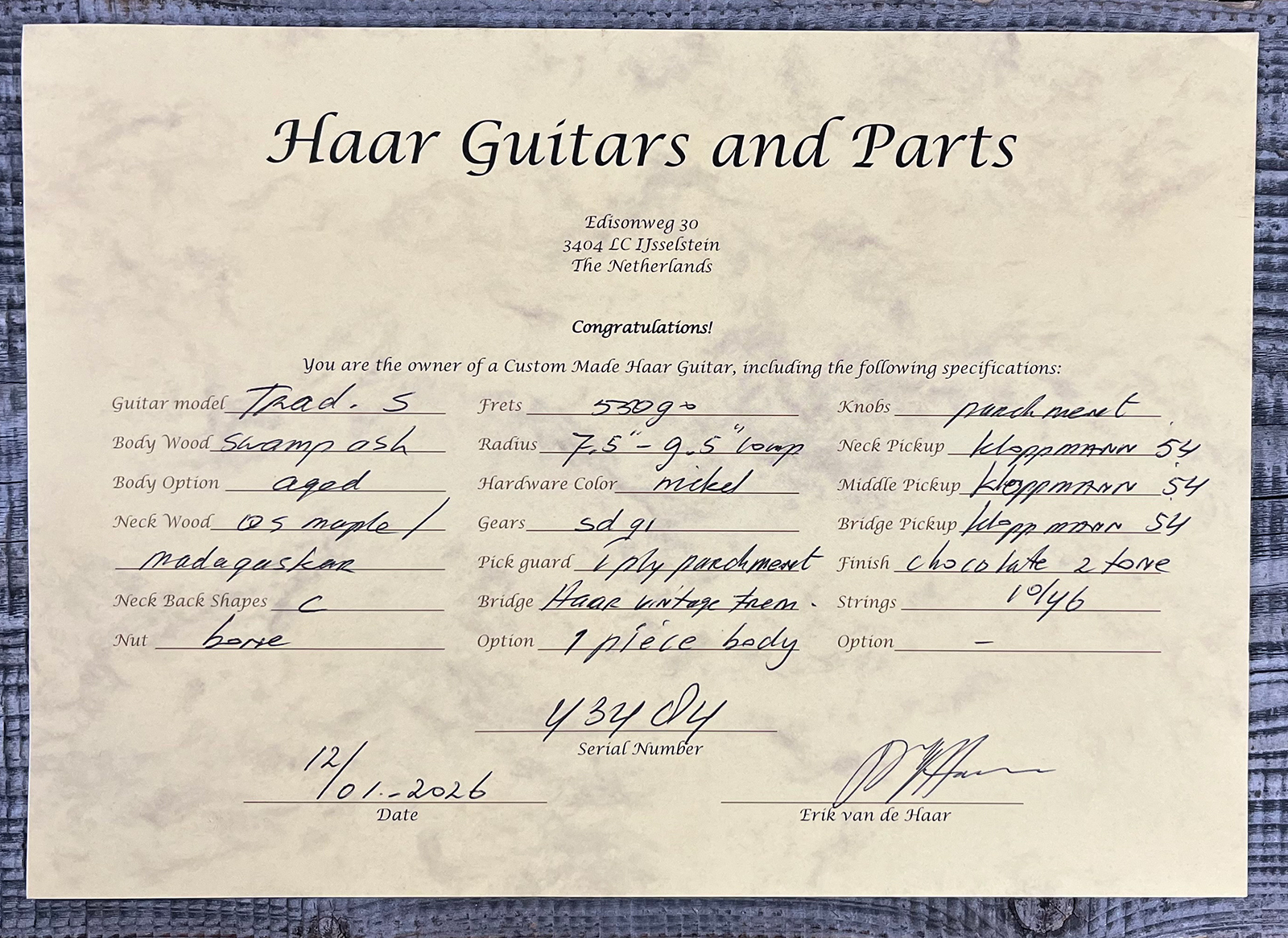 Haar Guitars Trad S 3s Klopppmann Trem Rw #43484 - Aged 2-tone Chocolate Sunburst - Guitarra eléctrica con forma de str. - Variation 11