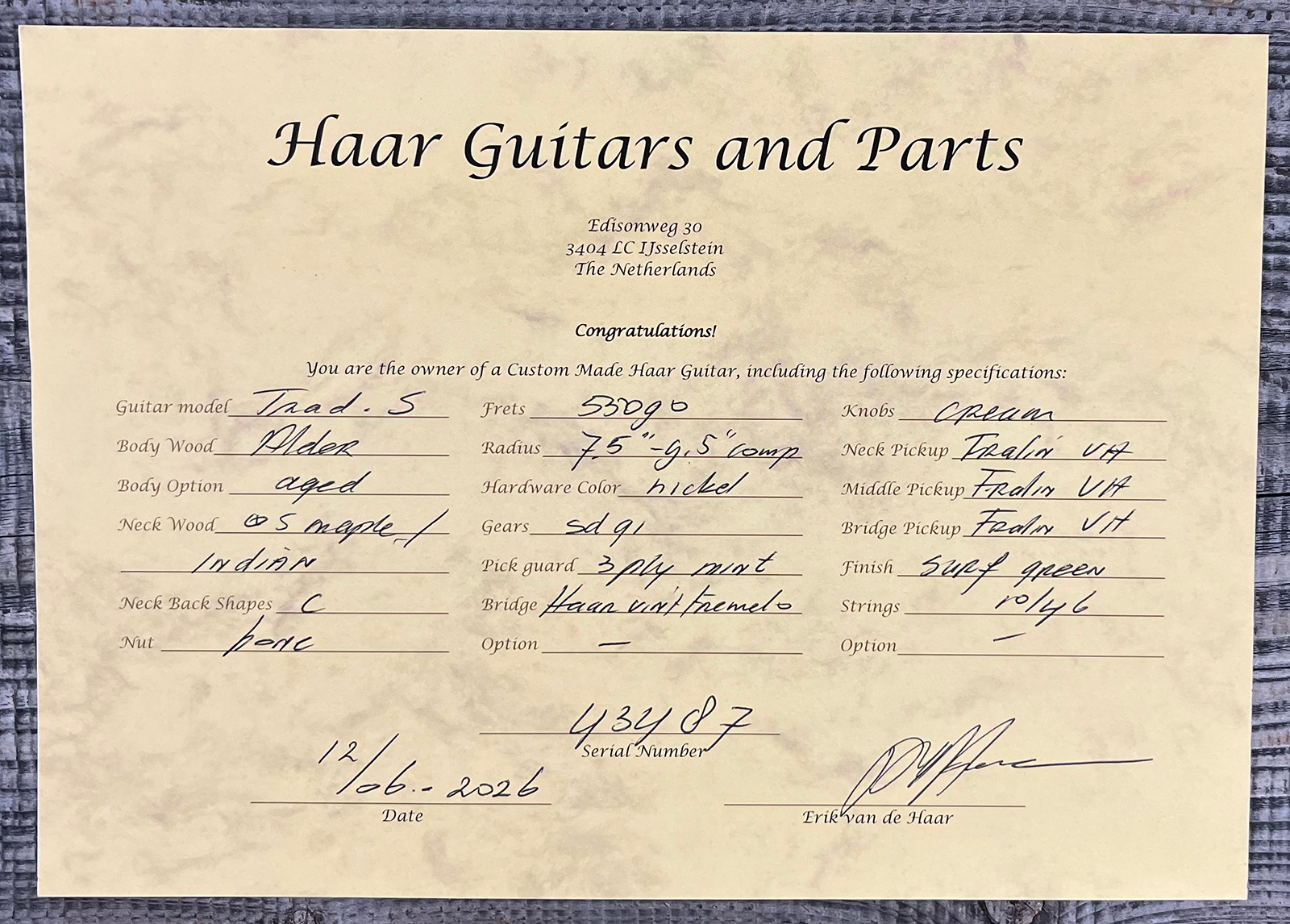 Haar Guitars Trad S 3s Lindy Fralin Trem Rw #43487 - Aged Surf Green - Guitarra eléctrica con forma de str. - Variation 11