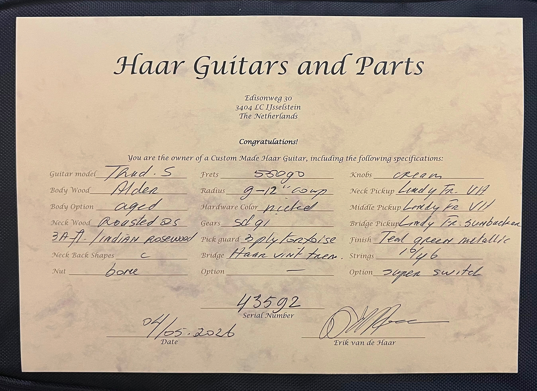 Haar Guitars Trad S Hss Lindy Fralin Trem Rw #43592 - Aged Teal Green Metallic - Guitarra eléctrica con forma de str. - Variation 14