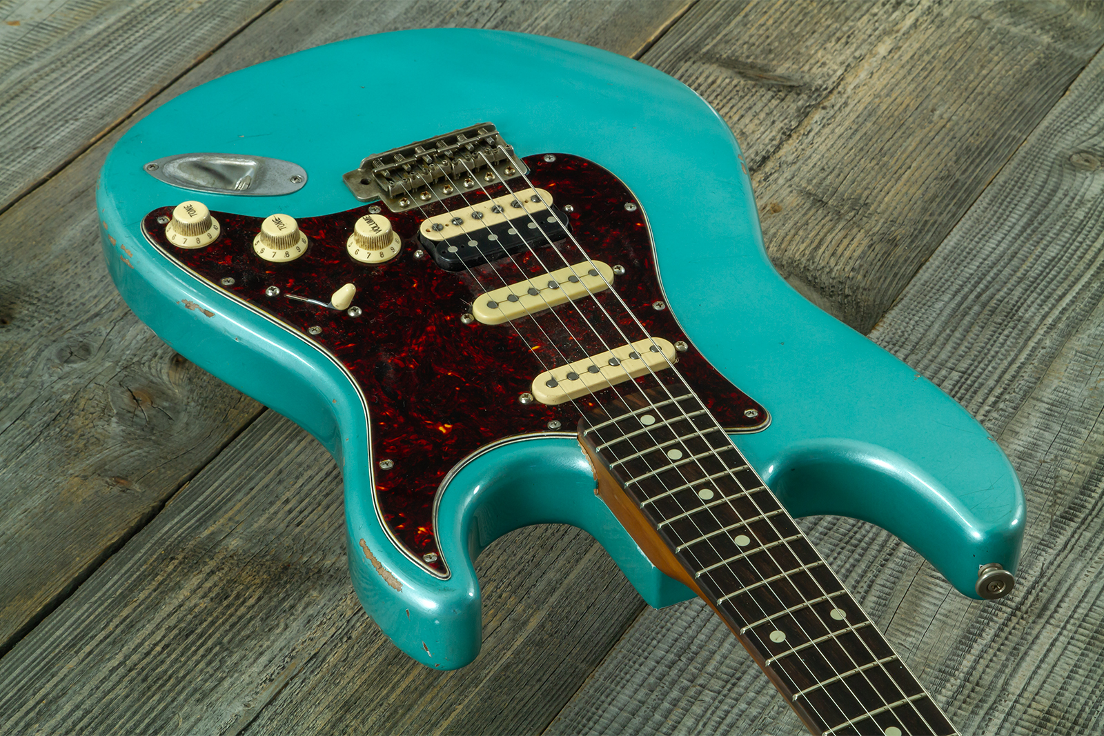 Haar Guitars Trad S Hss Lindy Fralin Trem Rw #43592 - Aged Teal Green Metallic - Guitarra eléctrica con forma de str. - Variation 2
