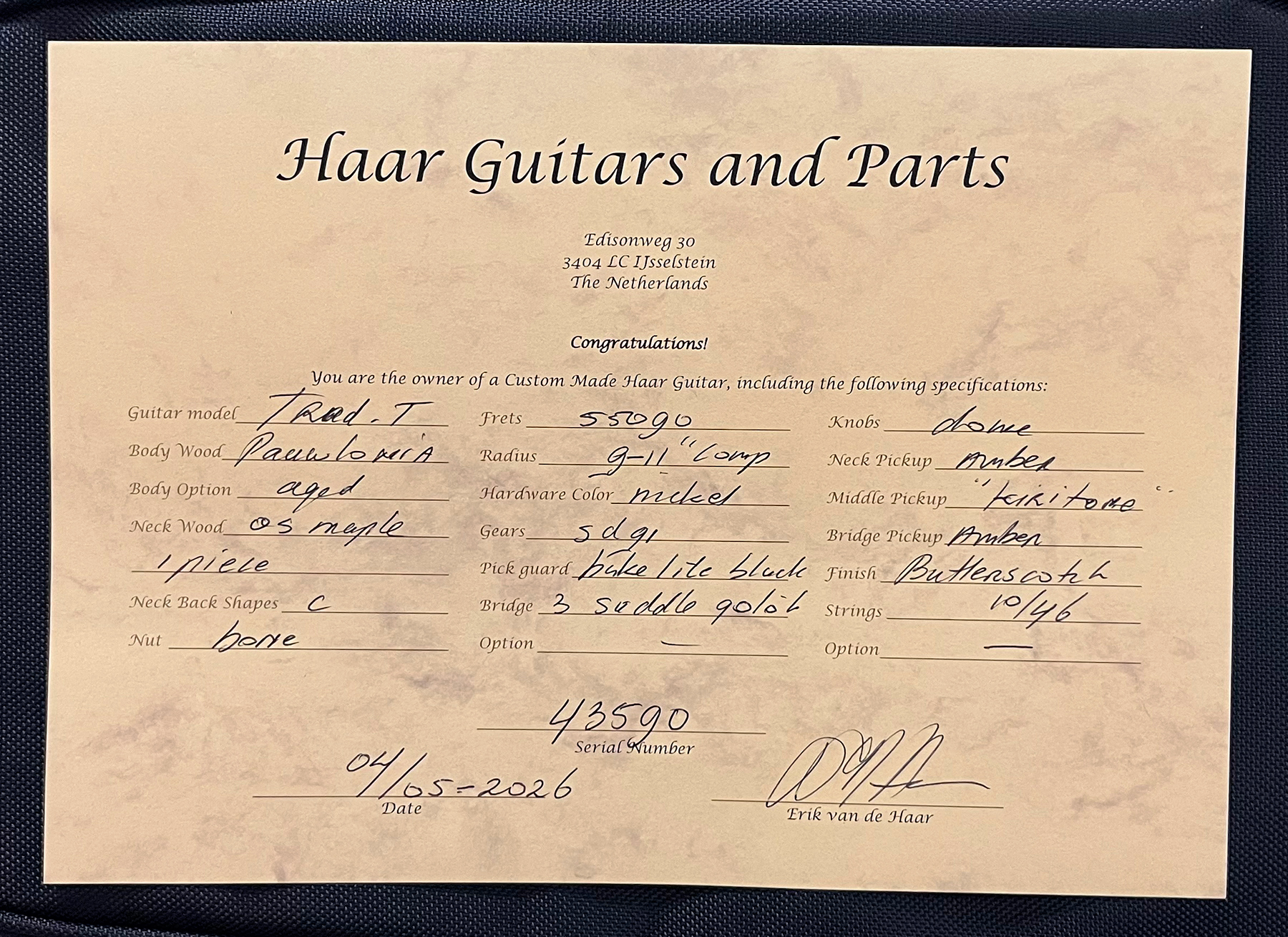 Haar Guitars Trad T 2s Amber Ht Mn #43590 - Aged Butterscotch - Guitarra eléctrica con forma de tel - Variation 15