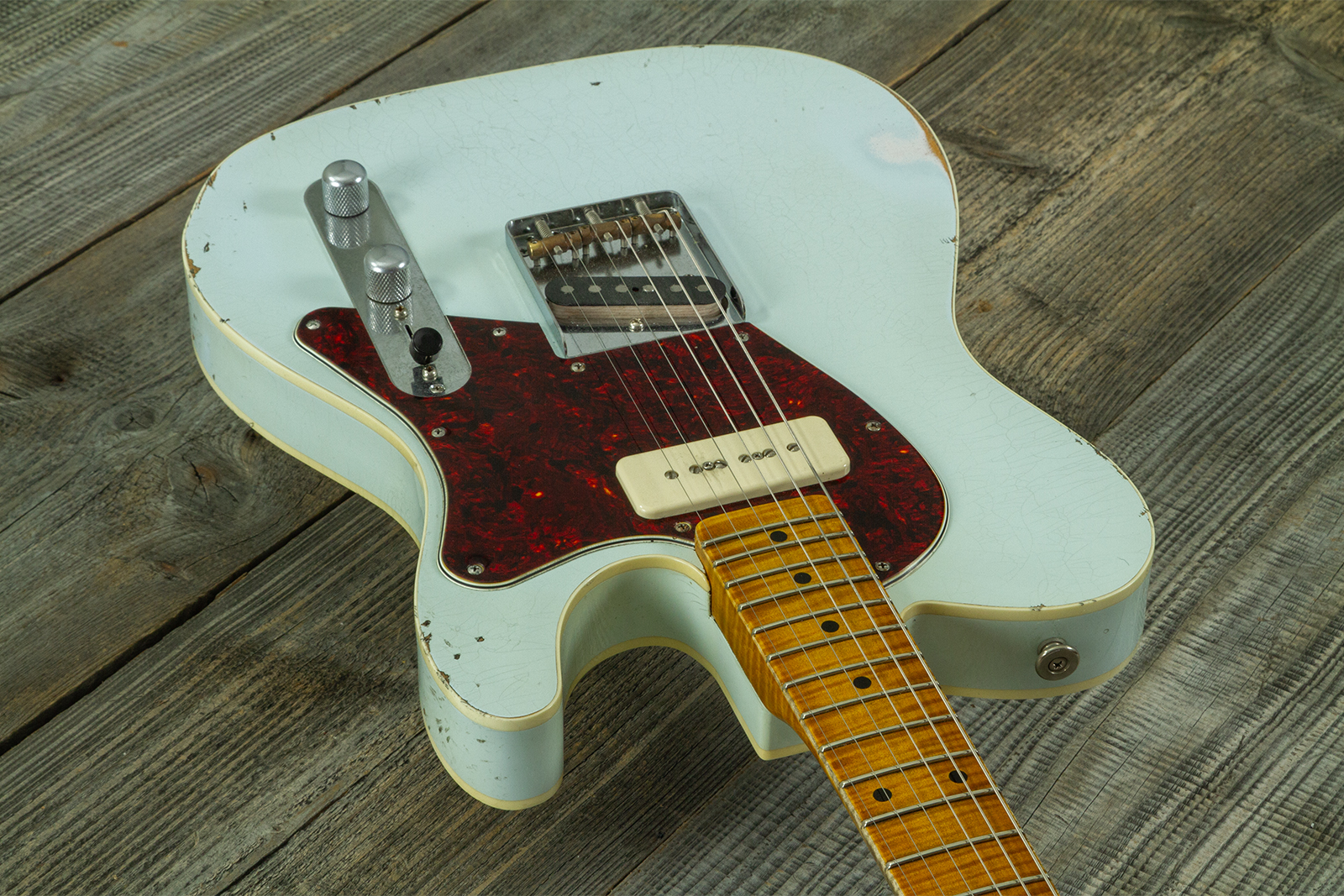 Haar Guitars Trad T  2s Lindy Fralin P90 #43675 - Aged Faded Sonic Blue - Guitarra eléctrica con forma de tel - Variation 3