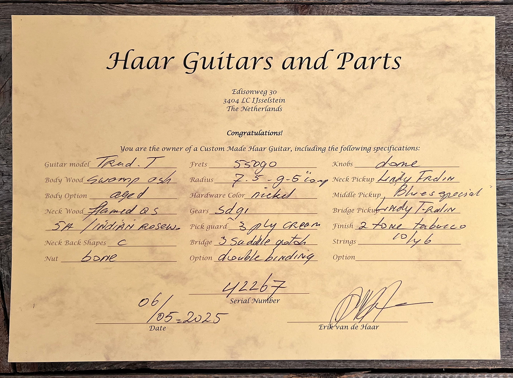 Haar Guitars Trad T Custom 2s Lindy Fralin Ht Rw #42267 - Aged 2-tone Tobacco - Guitarra eléctrica con forma de tel - Variation 12