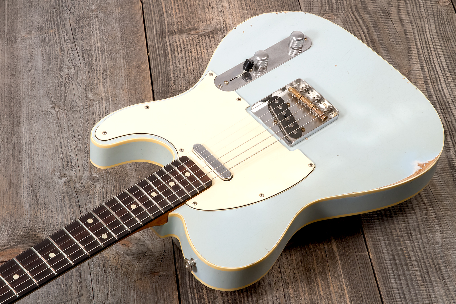 Haar Guitars Trad T Custom 2s Lindy Fralin Ht Rw #42268 - Aged Sonic Blue - Guitarra eléctrica con forma de tel - Variation 2