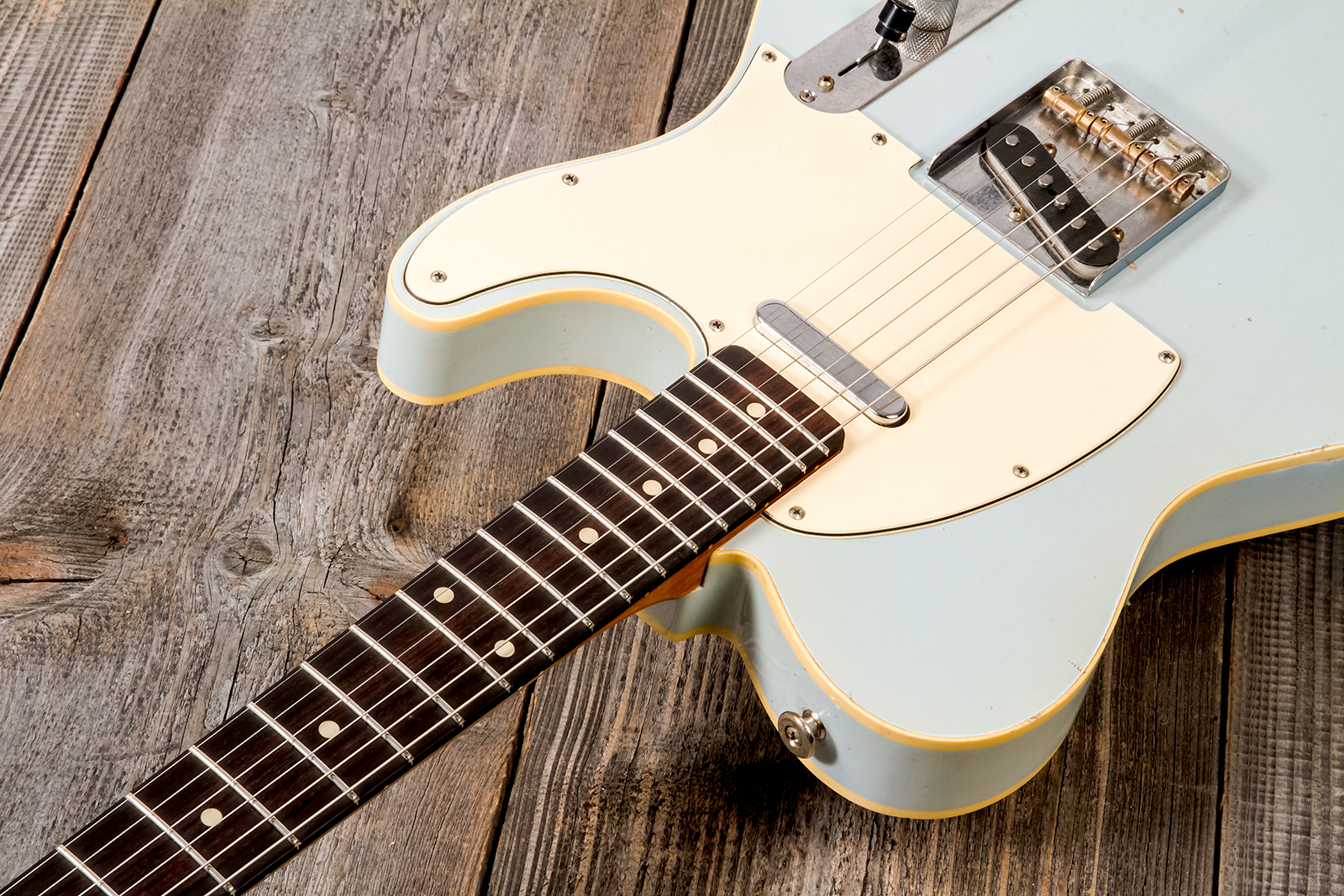 Haar Guitars Trad T Custom 2s Lindy Fralin Ht Rw #42268 - Aged Sonic Blue - Guitarra eléctrica con forma de tel - Variation 3