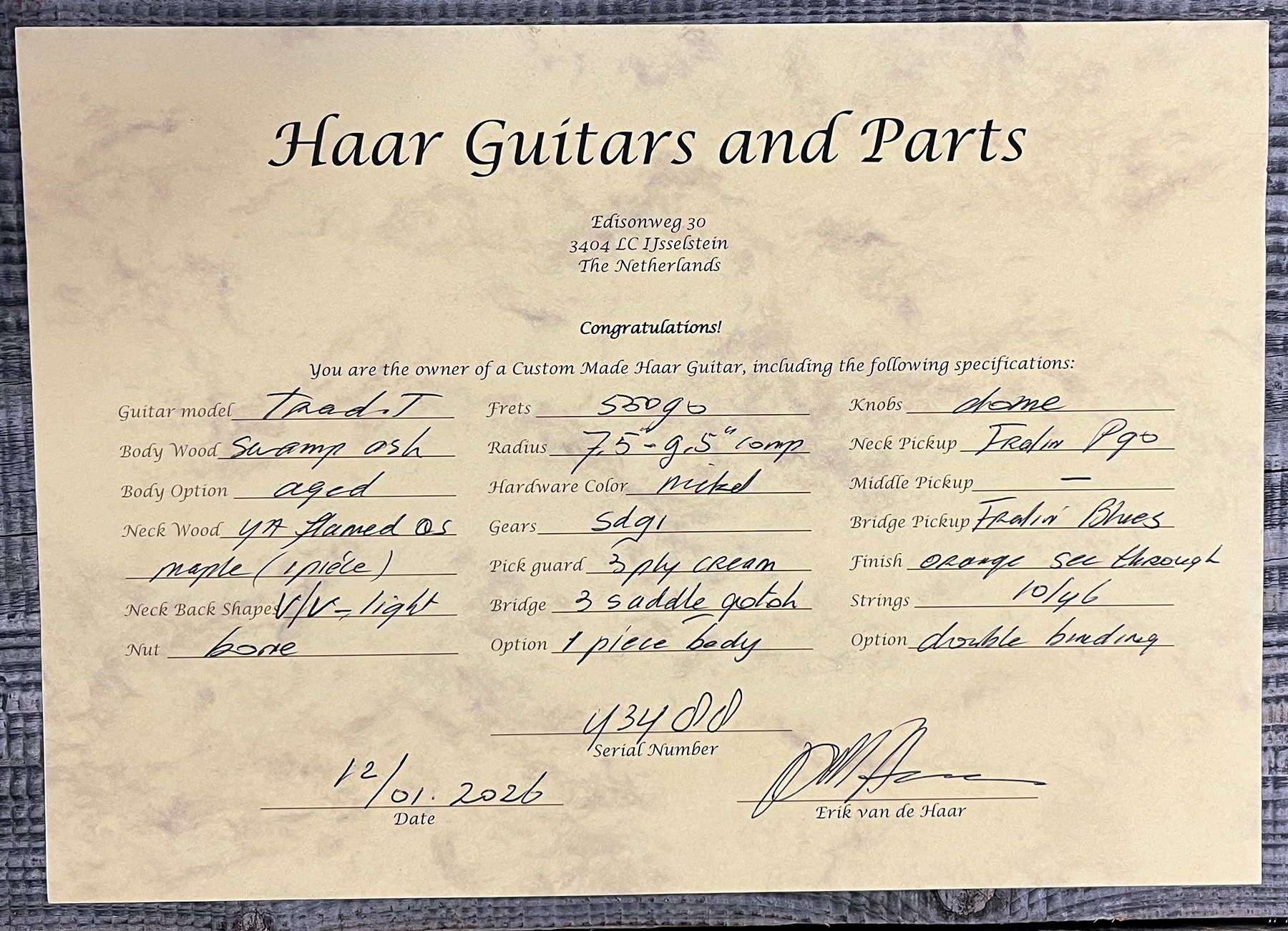 Haar Guitars Trad T Custom 2s P90 Lindy Fralin Mn Ht #43488 - Orange See Through - Guitarra eléctrica con forma de tel - Variation 15