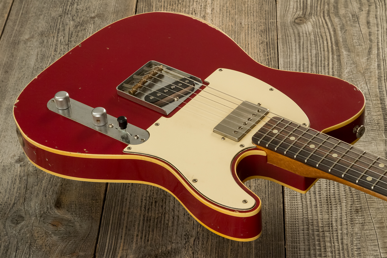 Haar Guitars Trad T Custom Sh Lindy Fralin Ht Rw #42271 - Aged Burgundy - Guitarra eléctrica con forma de tel - Variation 2
