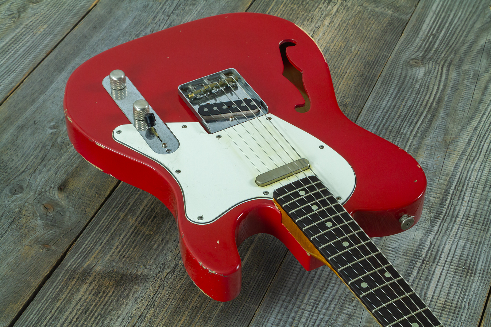 Haar Guitars Trad T Thinline 2s Lindy Fralin Rw #43661 - Aged Old Red - Guitarra eléctrica con forma de tel - Variation 3