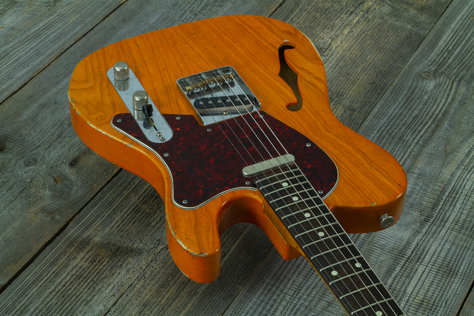 Haar Guitars Trad T Thinline 2s Lindy Fralin Rw #43673 - Aged Orange See Through - Guitarra eléctrica con forma de tel - Variation 2