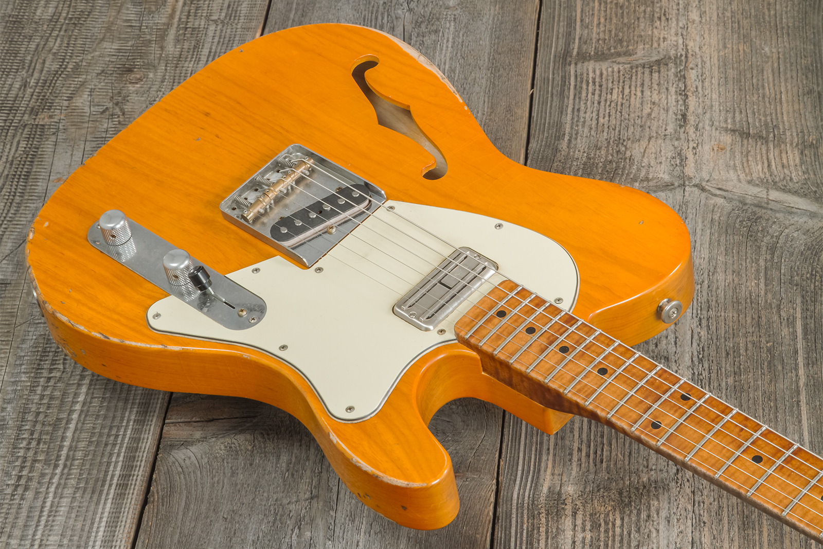 Haar Guitars Trad T Thinline Sh Tv Jones / Lindy Fralin Ht Mn #42270 - Aged Orange Antique - Guitarra eléctrica con forma de tel - Variation 2
