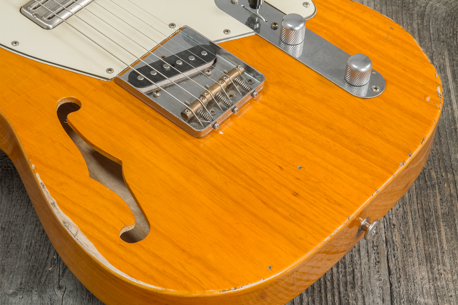 Haar Guitars Trad T Thinline Sh Tv Jones / Lindy Fralin Ht Mn #42270 - Aged Orange Antique - Guitarra eléctrica con forma de tel - Variation 3
