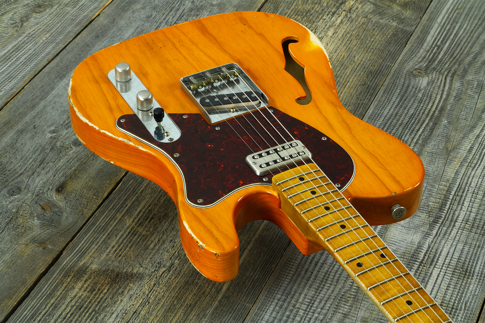 Haar Guitars Trad T Thinline Sh Tv Jones / Lindy Fralin Mn #43674 - Aged Orange See Through - Guitarra eléctrica con forma de tel - Variation 2