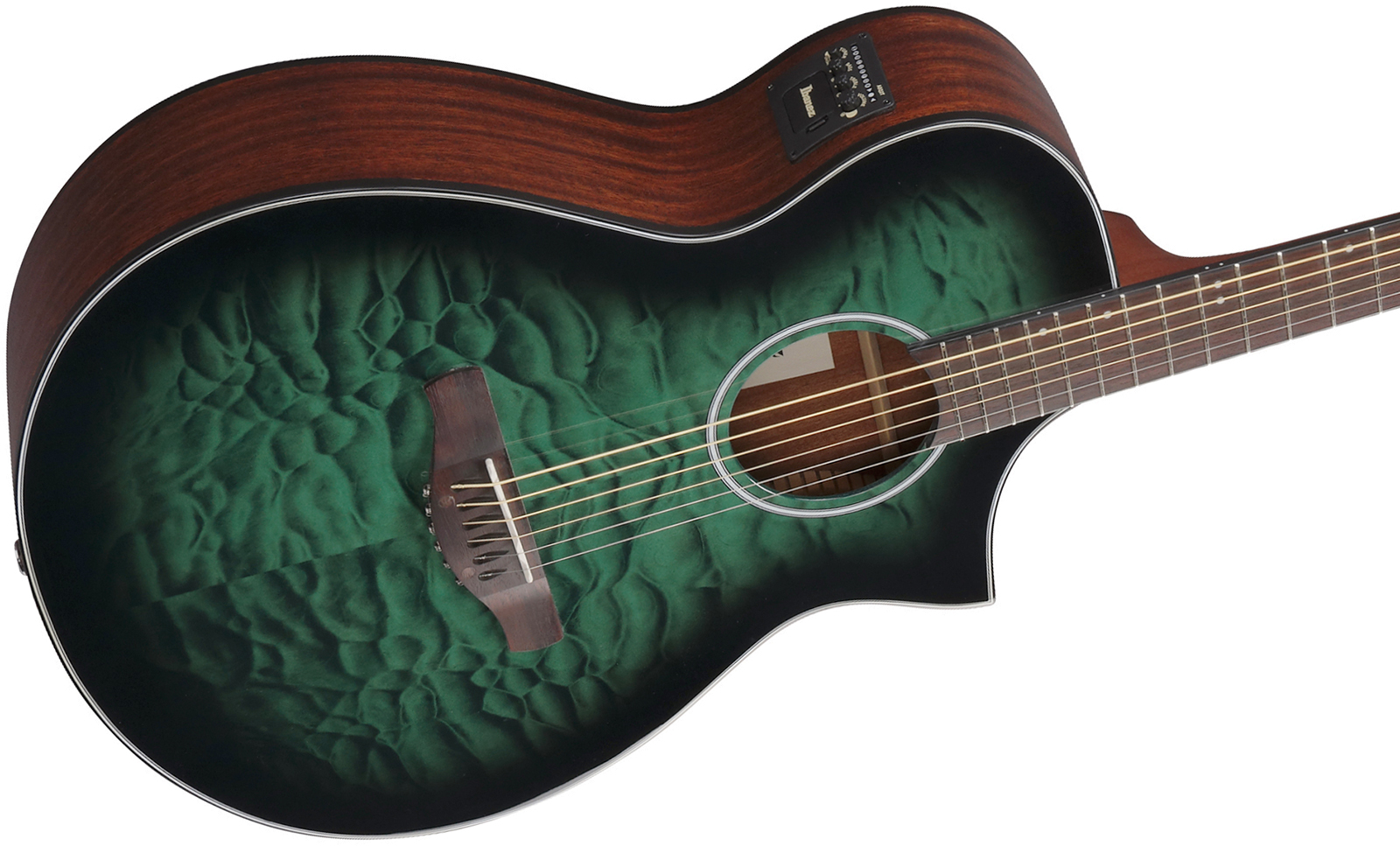 Ibanez Aewc16qa Teh Grand Concert Cw Tilleul Sapele Rw - Transparent Emerald Burst - Guitarra folk - Variation 2