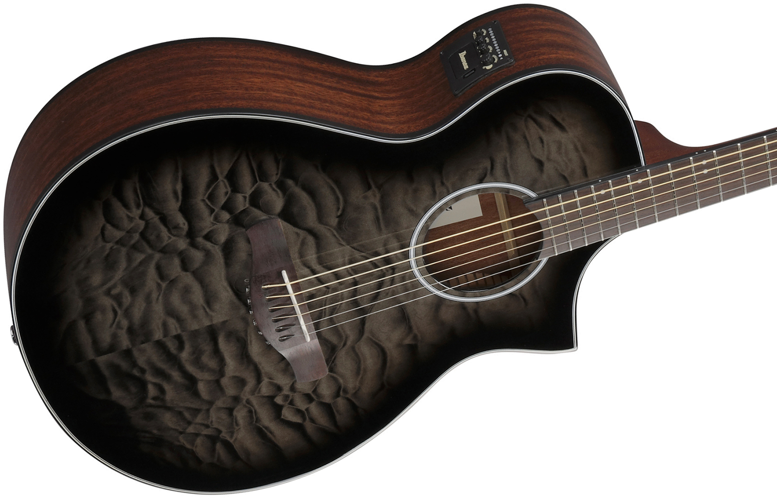 Ibanez Aewc16qa Tkh Grand Concert Cw Tilleul Sapele Rw - Transparent Black Sunburst - Guitarra folk - Variation 2