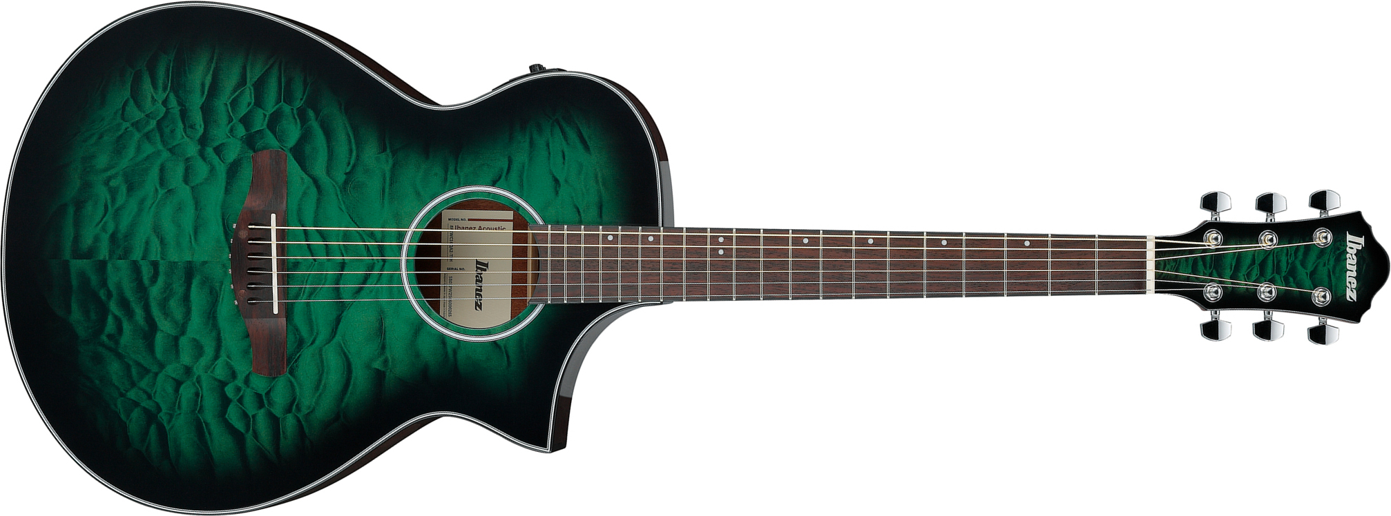 Ibanez Aewc16qa Teh Grand Concert Cw Tilleul Sapele Rw - Transparent Emerald Burst - Guitarra folk - Main picture