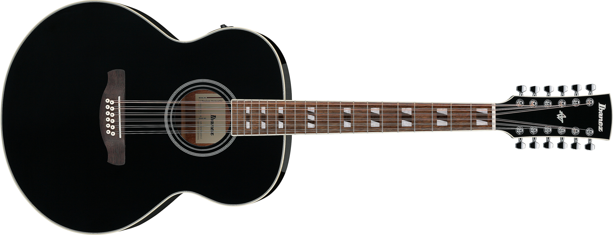 Ibanez Aj7012m1e Bk Jumbo 12c Epicea Okoume Lau - Black - Guitarra folk - Main picture