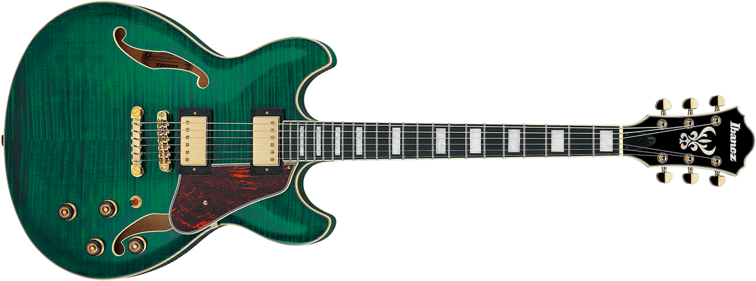Ibanez As93fm Tmg Artcore Expressionist 2h Ht Eb - Transparent Moss Green - Guitarra eléctrica semi caja - Main picture