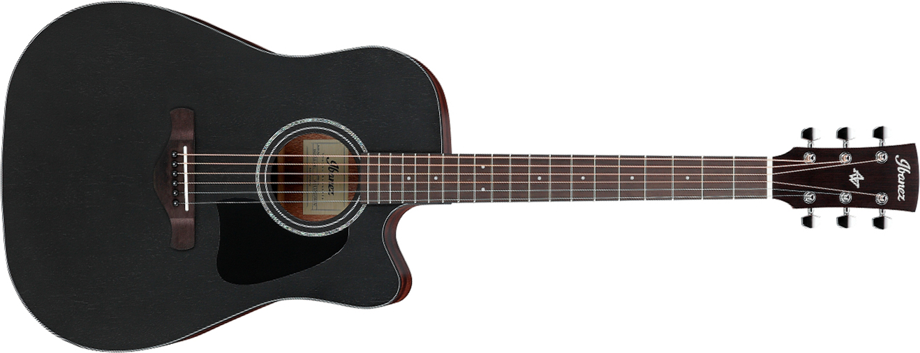 Ibanez Aw247ce Wk Artwood Dreadnought Cw Tout Okoume Ova - Weathered Black Open Pore - Guitarra folk - Main picture