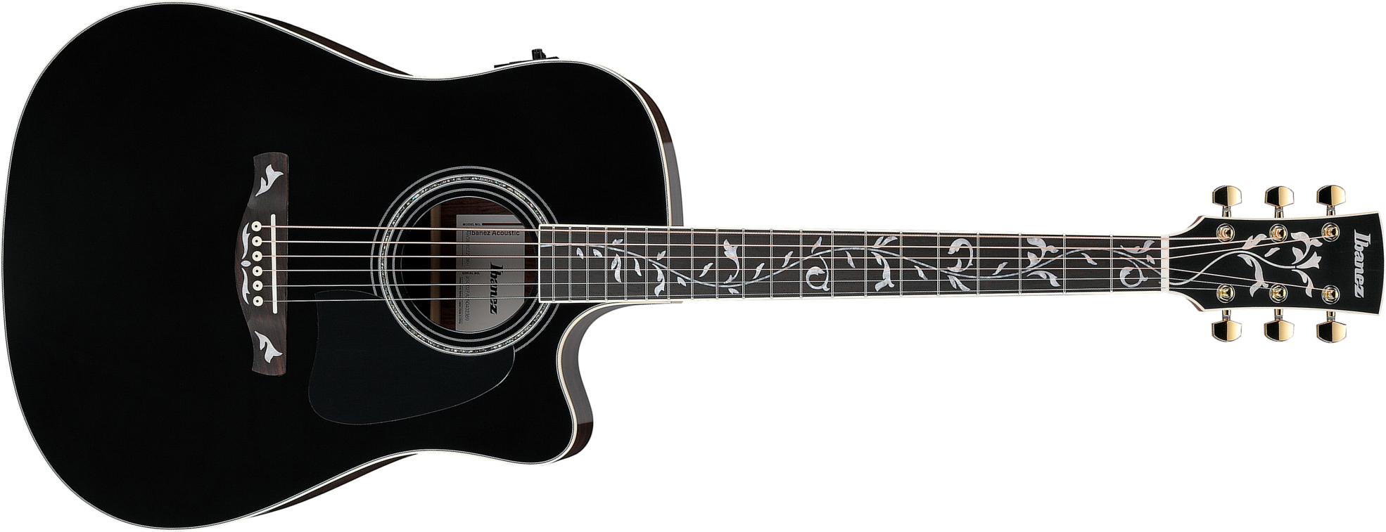 Ibanez Aw391rce Bkh Artwood Dreadnought Cw Epicea Palissandre Rw - Black Top - Guitarra folk - Main picture