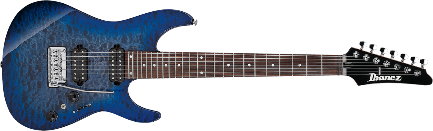Ibanez Az427p2qm Tub Premium 2h Seymour Duncan Trem Rw - Twilight Blue Burst - Guitarra eléctrica de 7 cuerdas - Main picture
