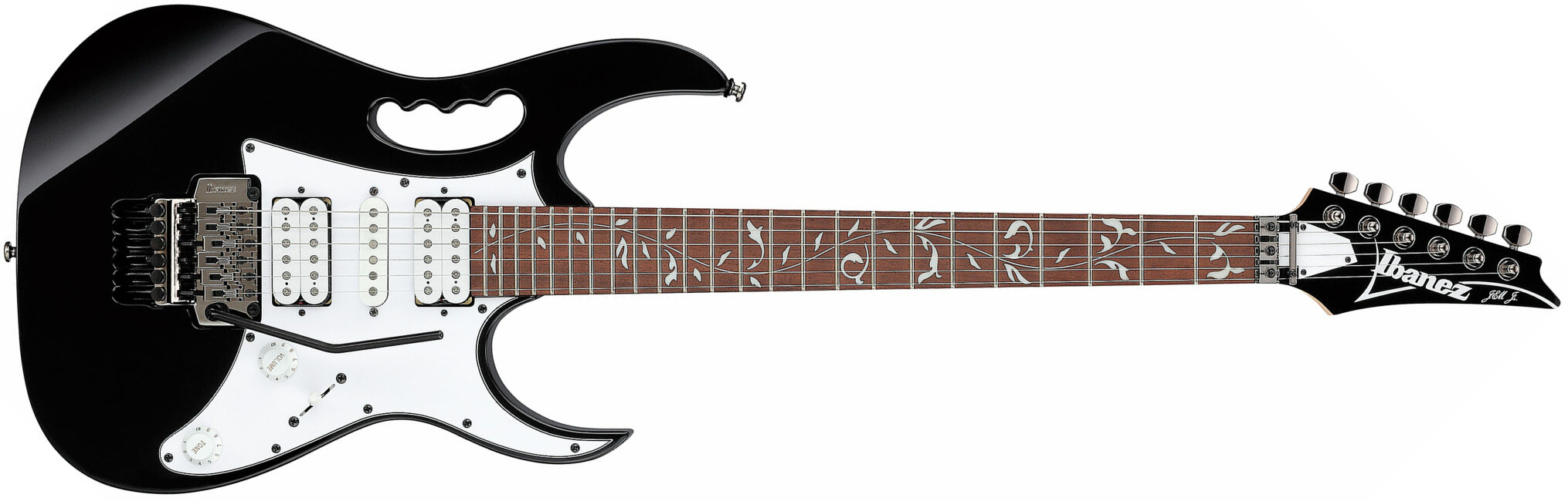 Ibanez Steve Vai Jemjr Bk Signature Hsh Fr Jat - Black - Guitarra eléctrica con forma de str. - Main picture