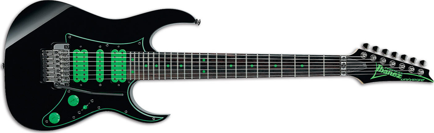 Ibanez Steve Vai Uv70p Bk Universe Premium Signature 7-cordes Hsh Fr Rw - Black - Guitarra eléctrica de 7 cuerdas - Main picture