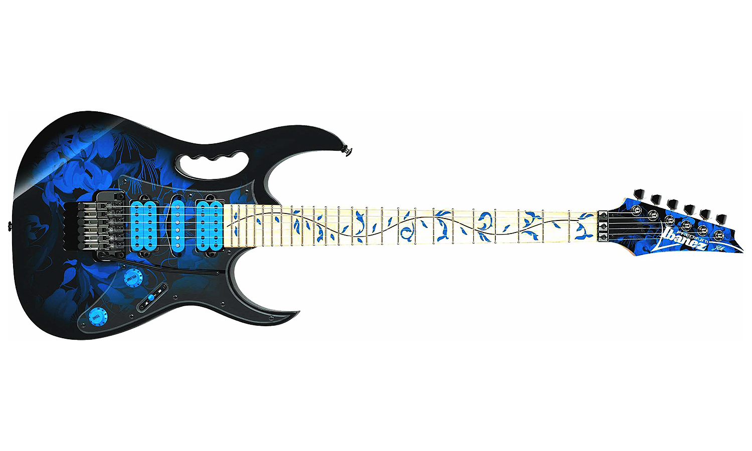 Ibanez Steve Vai Jem77p Bfp Premium Hsh Fr Mn - Blue Floral Pattern - Guitarra eléctrica con forma de str. - Variation 1