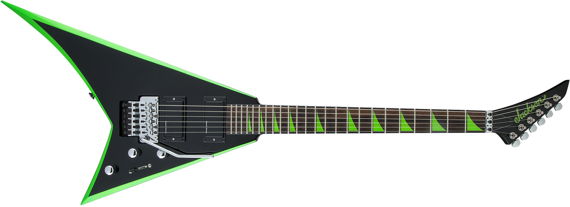 Jackson Rhoads Rrx24 Hh S.duncan Floyd Rose Rw - Black With Neon Green Bevels - Guitarra electrica metalica - Main picture