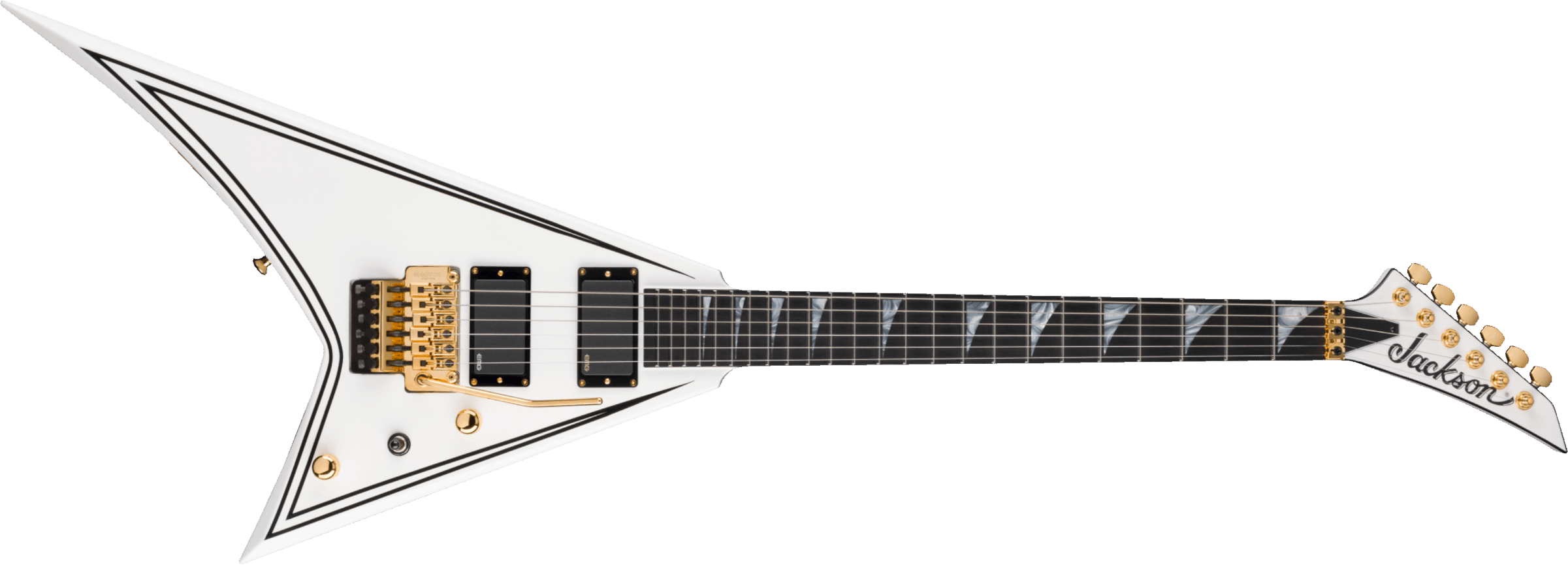Jackson Rr24mg Mj Series Jap Fr Hh Eb - White With Black Pinstripes - Guitarra electrica metalica - Main picture