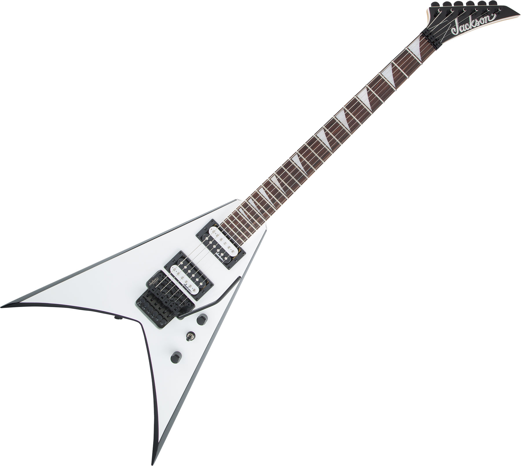 Guitarra eléctrica de cuerpo sólido Jackson King V JS32 - white black  bevels blanco
