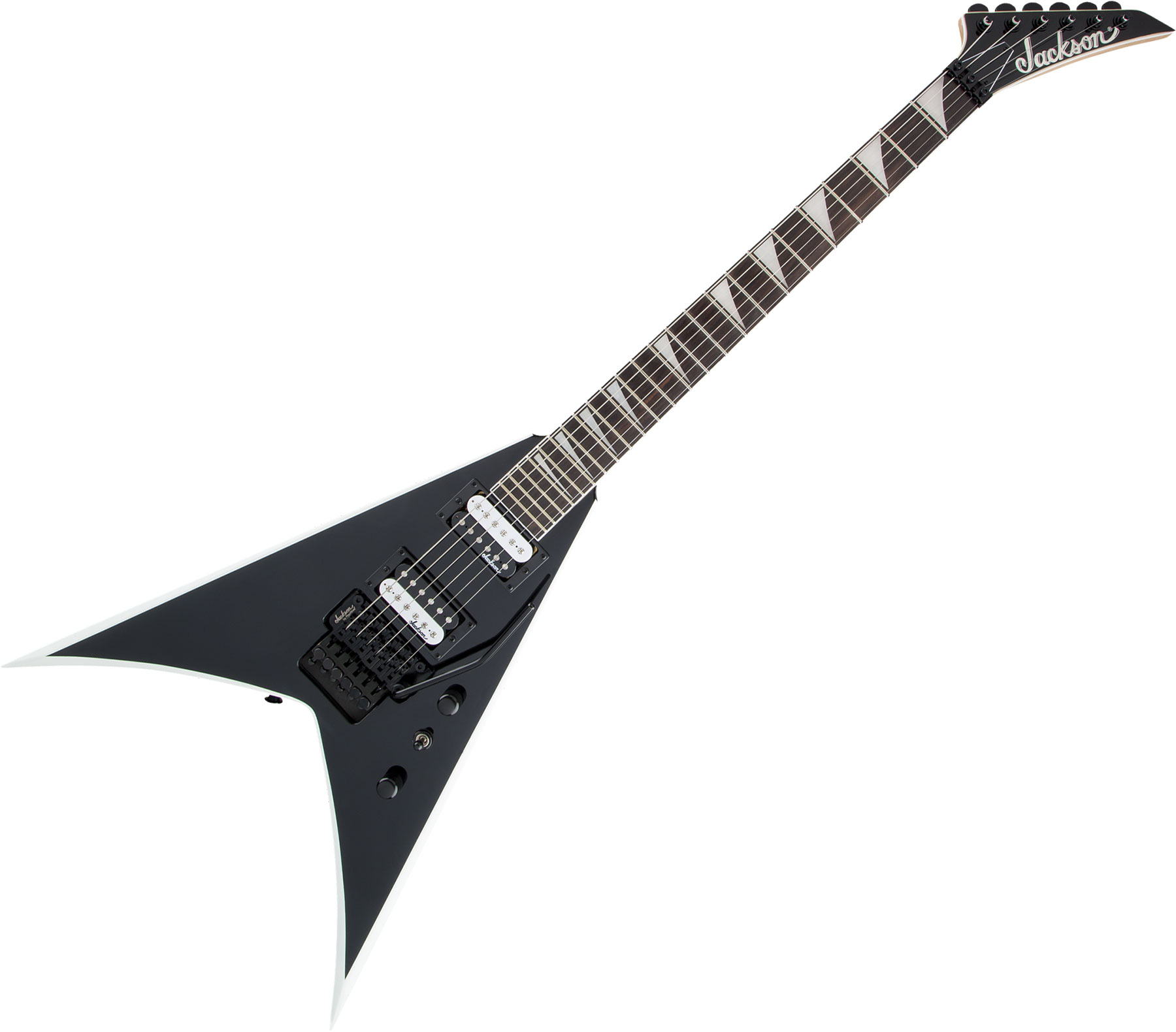 Guitarra eléctrica de cuerpo sólido Jackson King V JS32 - black white  bevels negro