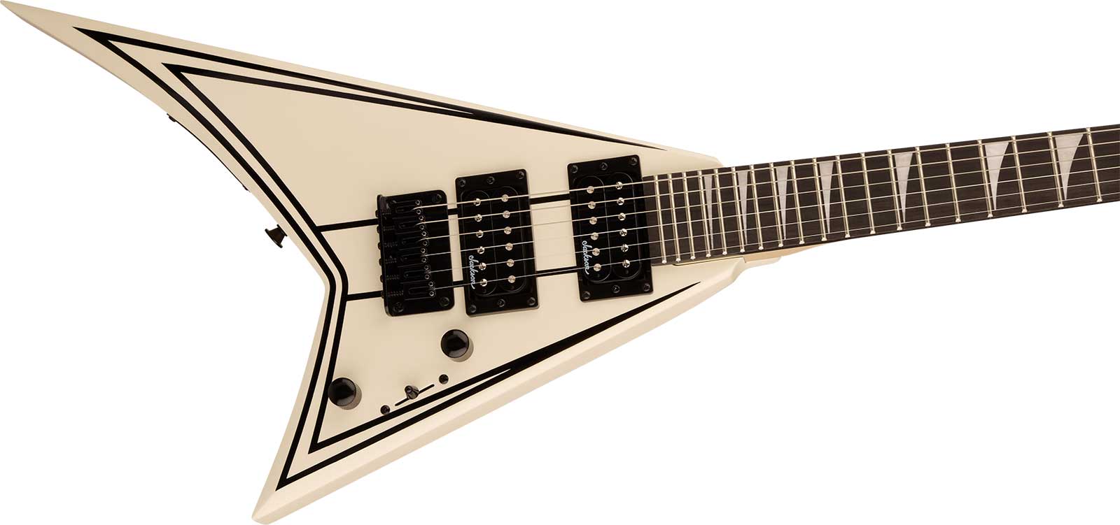 Jackson Rr Minion Js1xm Rhoads Shsc 2h Ht Ama - Snow White W/ Black Pin Stripes - Guitarra eléctrica para niños - Variation 2