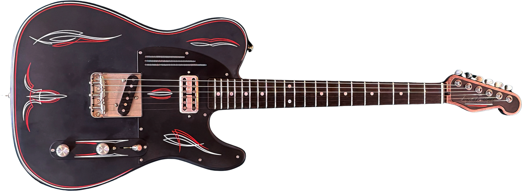 James Trussart Steelcaster Sh Ht Mn #25085 - Satin Black Pinstripe - Guitarra eléctrica semi caja - Main picture