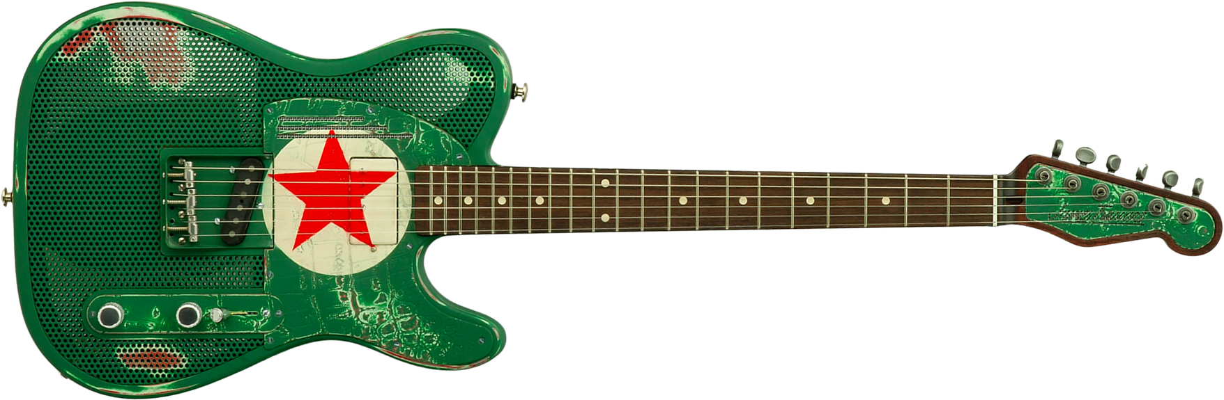 James Trussart Steelcaster Sh Ht Rw #26052 - Red Star Holey Gator Pickguard - Guitarra eléctrica semi caja - Main picture