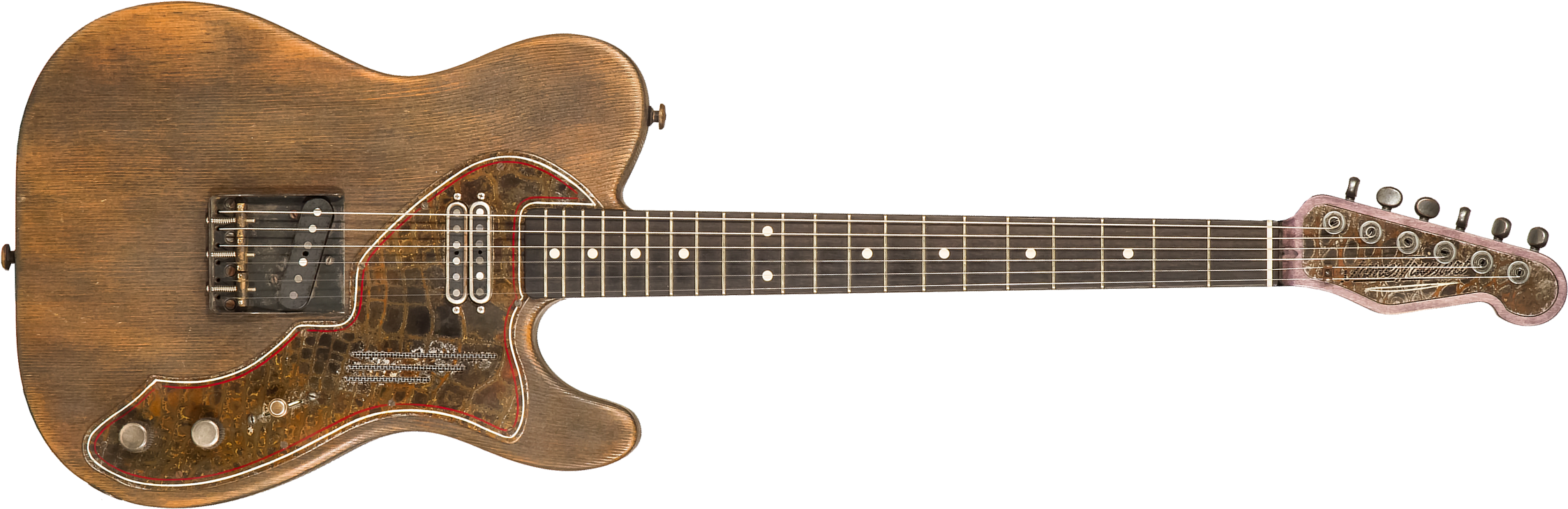 James Trussart Steelguard Caster Sugar Pine Sh Eb #18035 - Rust O Matic Gator Grey Driftwood - Guitarra eléctrica con forma de tel - Main picture