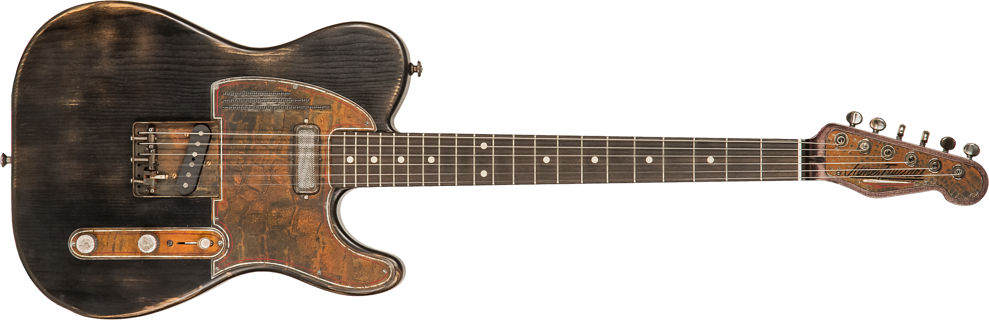 James Trussart Steelguardcaster Glaser B Bender Sh Ht Eb #21062 - Rust O Matic Pinstriped Black Nitro - Guitarra eléctrica con forma de tel - Main pic