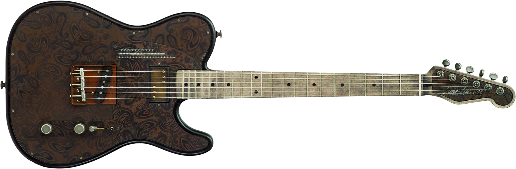 James Trussart Steeltopcaster Sh Ht Mn #26036 - Rust & Black Paisley Engraved - Guitarra eléctrica con forma de tel - Main picture