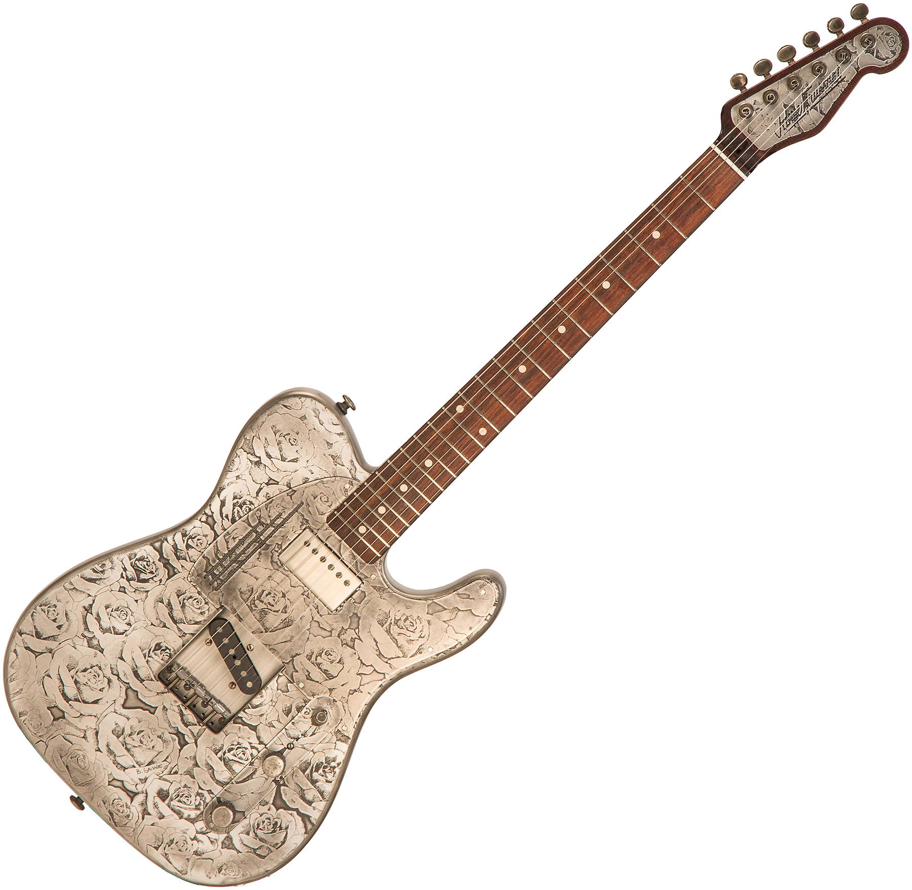James Trussart Steelcaster Perf.back Sh Rw #21012 - Antique Silver Roses - Guitarra eléctrica semi caja - Main picture