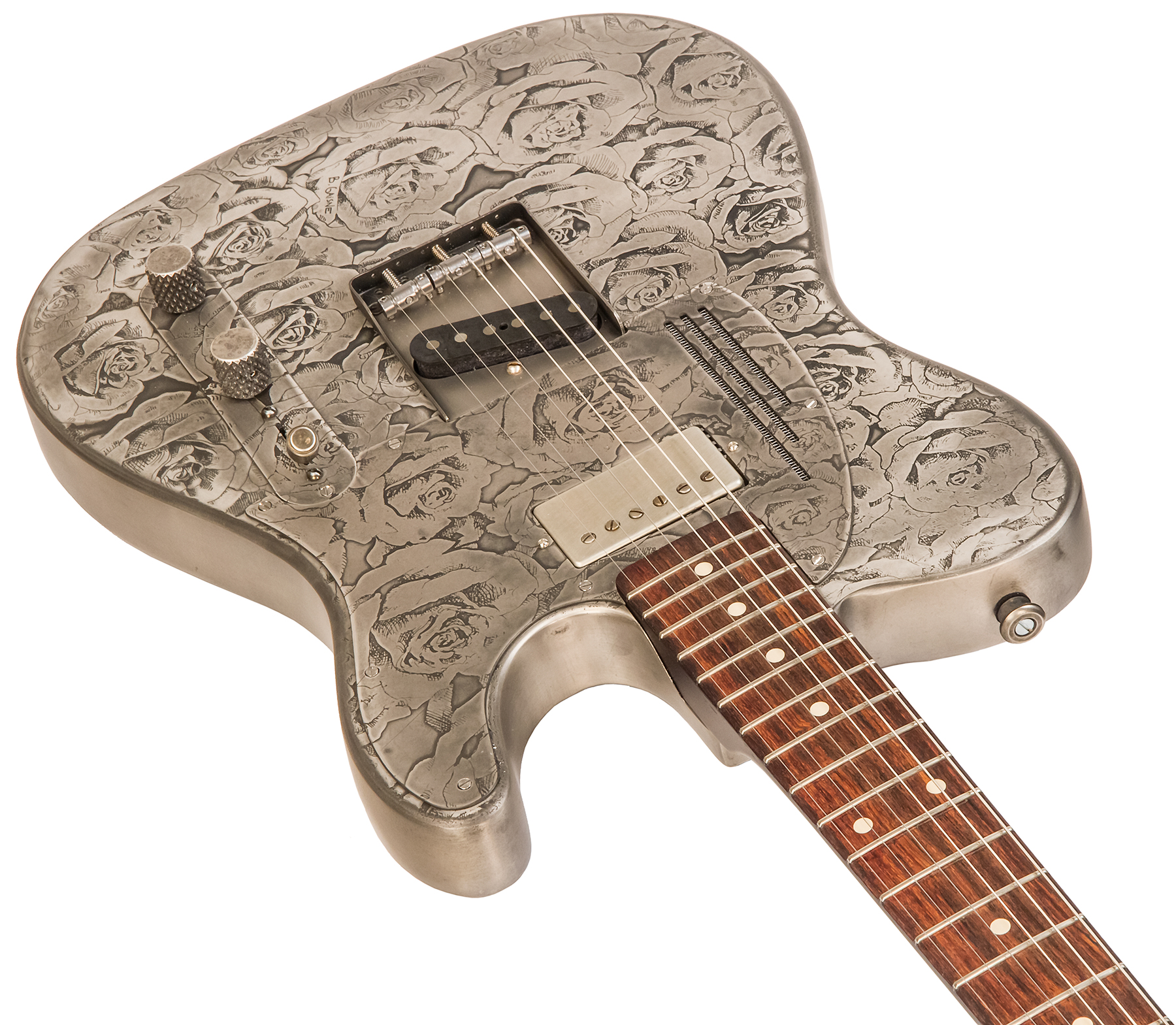 James Trussart Steelcaster Perf.back Sh Rw #21012 - Antique Silver Roses - Guitarra eléctrica semi caja - Variation 1